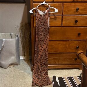 Anthropologie Brown Animal Print Maxi Dress
